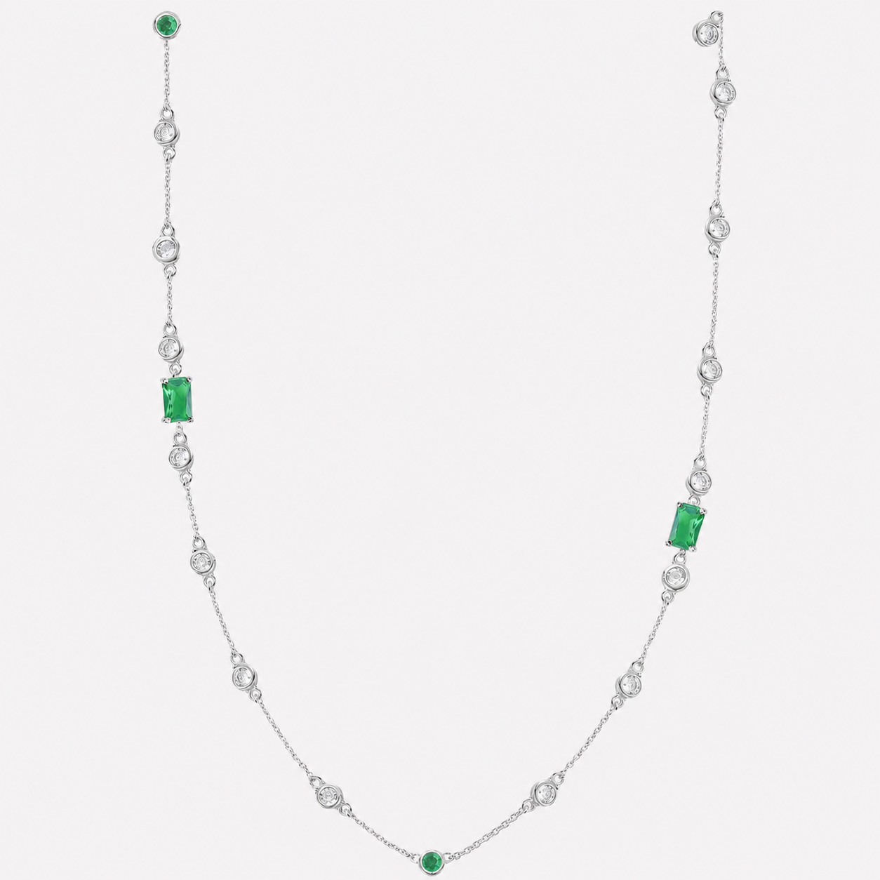 Bonheur Jewelry Josette Charm Necklace Chain, gold or rhodium finish, white Swarovski crystal, necklace, styled view.