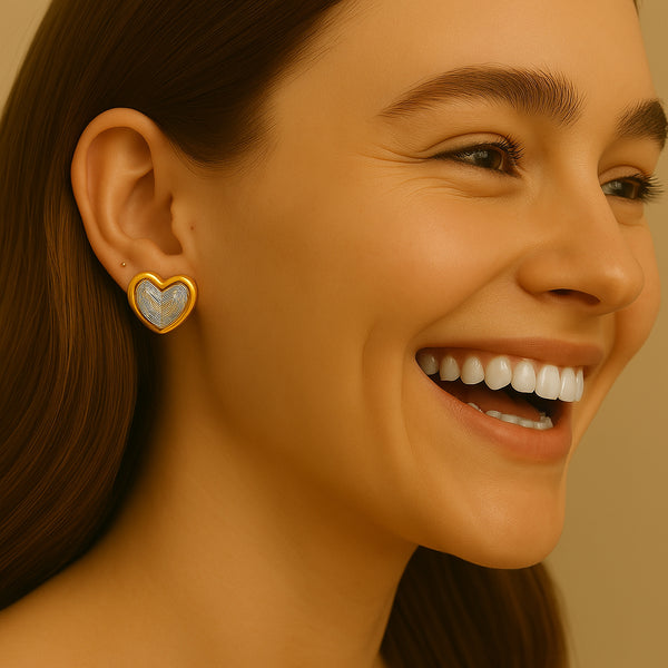 Womens chunky heart earrings by Bonheur Jewelry NYC- Bonheur's Ridged heart earrings large