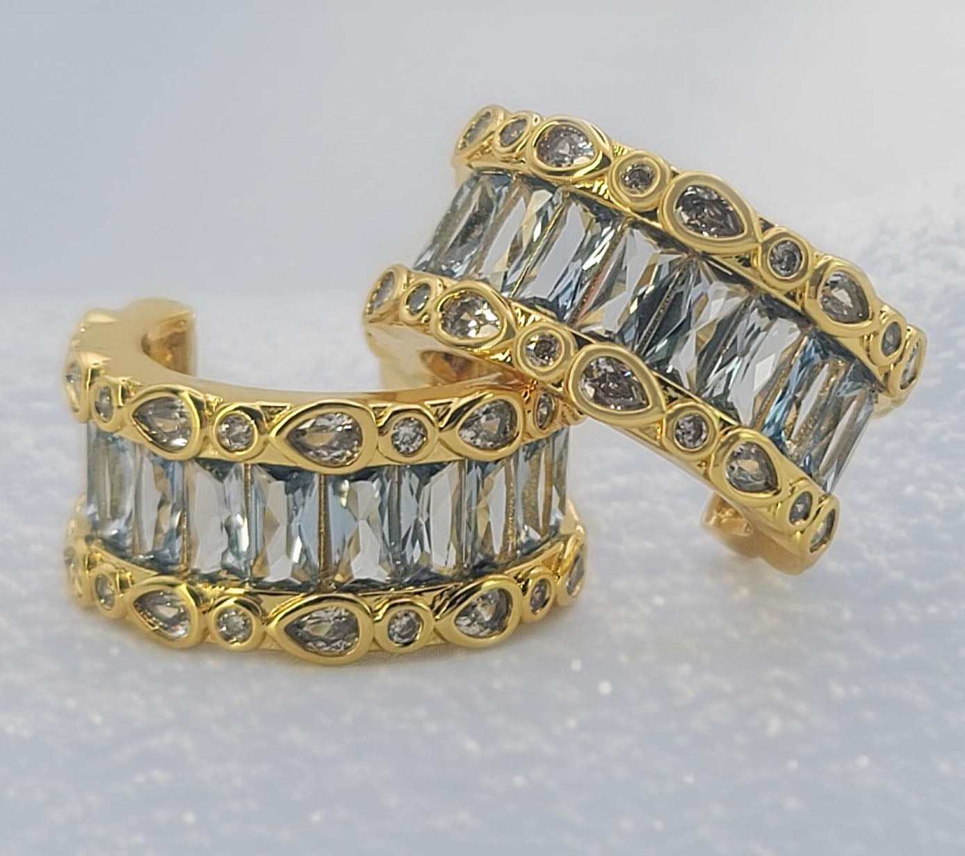 Women's Chunky Hoop Earrings by Bonheur Jewelry NYC-Blue Swarovski crystal small thick hoop earrings near me