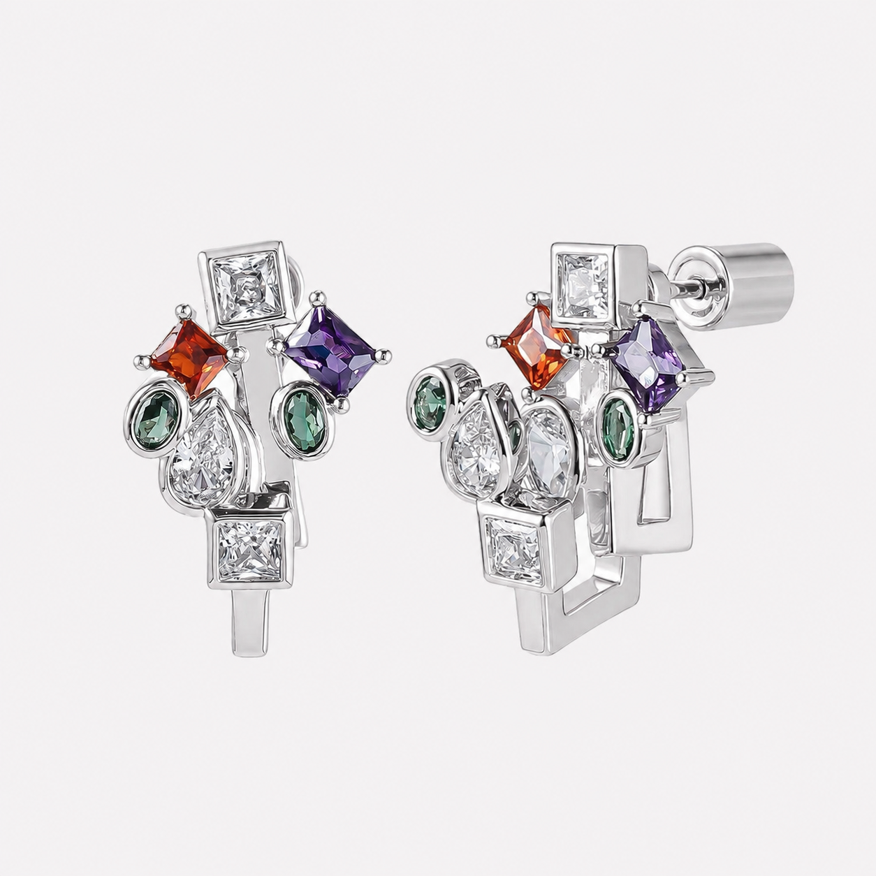 Bonheur Jewelry Fèlicitè Cluster Earrings, gold or rhodium finish, white Swarovski crystal, earrings, product detail.