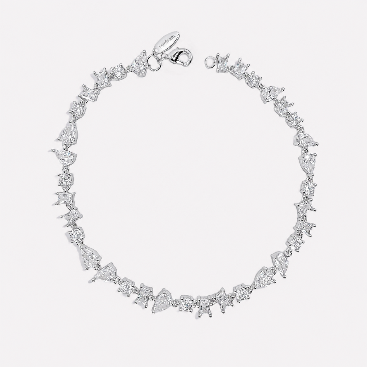Bonheur Jewelry Corrine Cluster Tennis Bracelet, gold or rhodium finish, white Swarovski crystal, bracelet, front view.