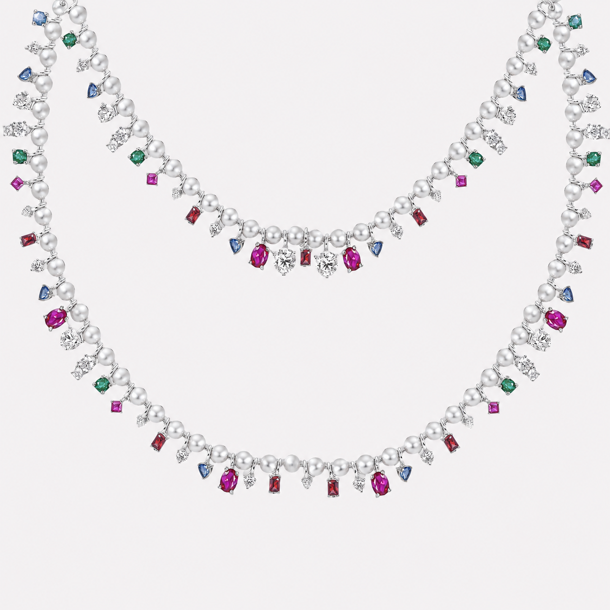 Bonheur Jewelry Noemi Colorful Beaded Necklace, gold or rhodium finish, white Swarovski crystal, necklace, styled view.