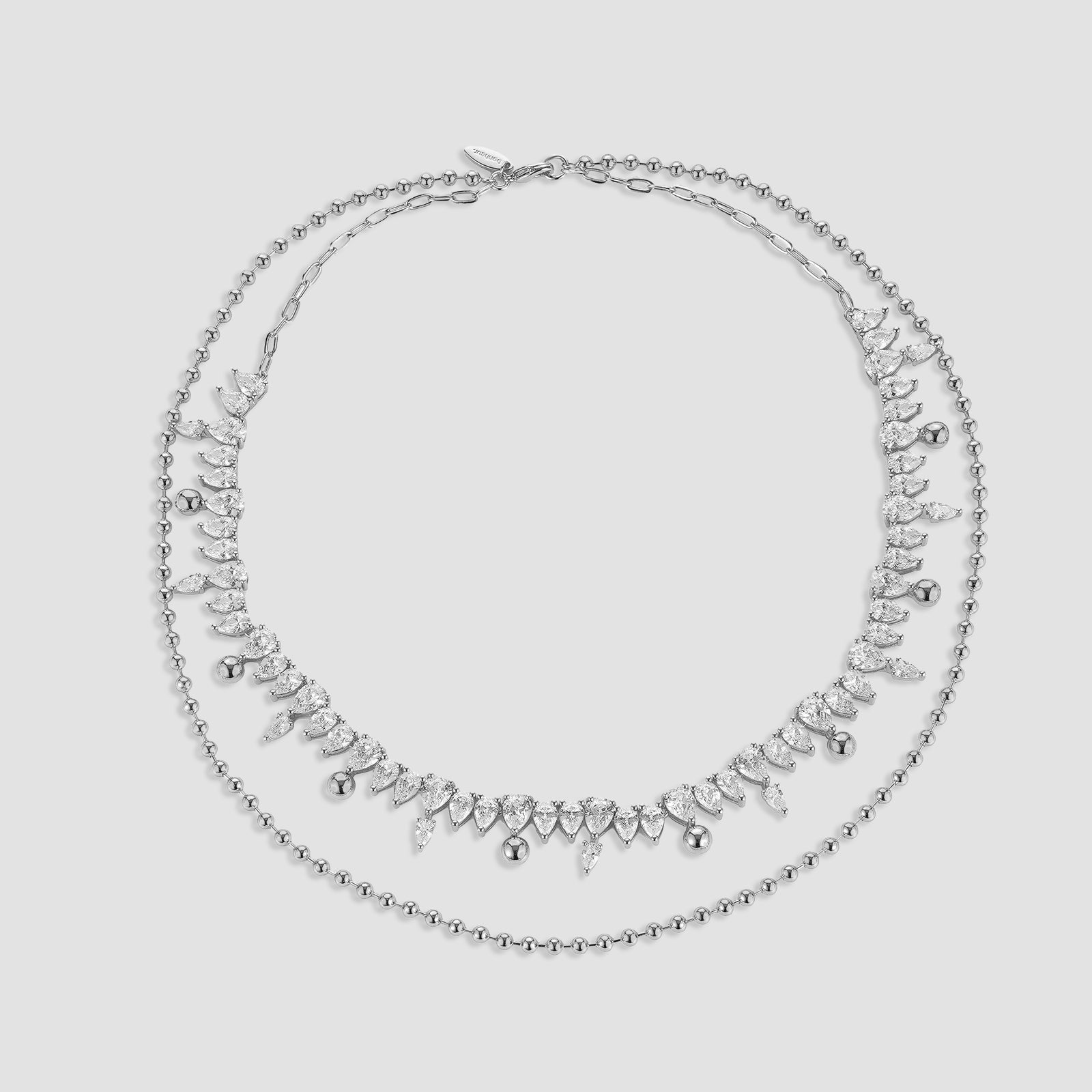 Women's Crystal Beaded Necklace near me-White Swarovski crystal chunky charm necklace chain​ by Bonheur Jewelry NYC