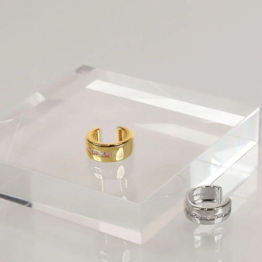 Women's Crystal Ear Cuff Set by Bonheur Jewelry NYC- white/pink Swarovski crystal earcuff women