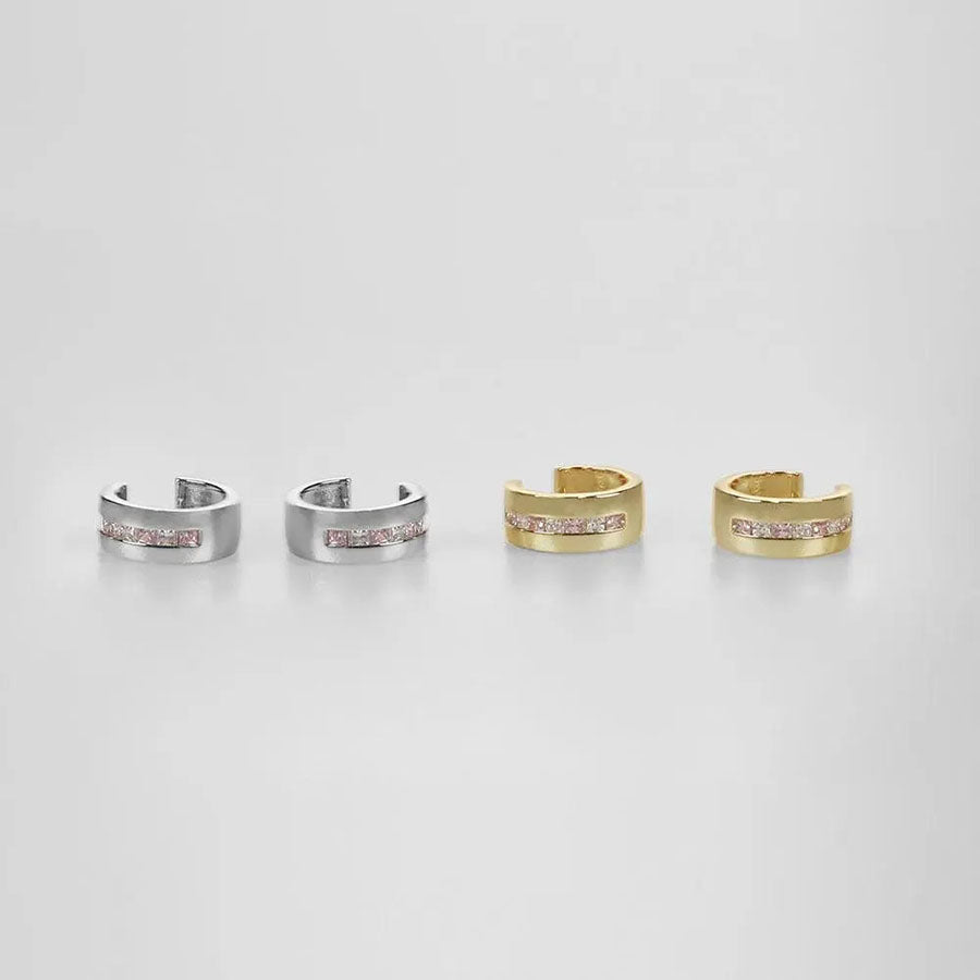 Women's Crystal Ear Cuff Set by Bonheur Jewelry NYC- white/pink Swarovski crystal earcuff women