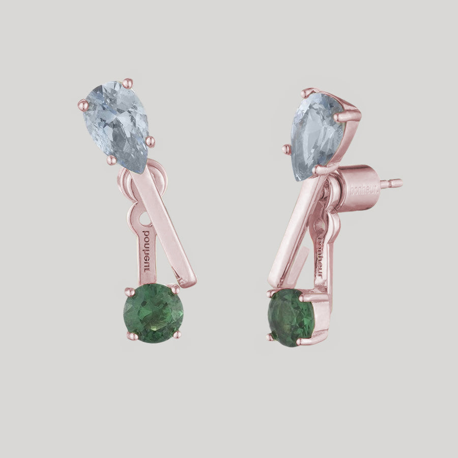 Women's Crystal Ear Jacket Earrings by Bonheur Jewelry NYC-Blue Green Swarovski Crystal ear jacket gold