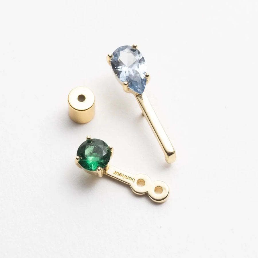 Women's Crystal Ear Jacket Earrings by Bonheur Jewelry NYC-Blue Green Swarovski Crystal ear jacket gold