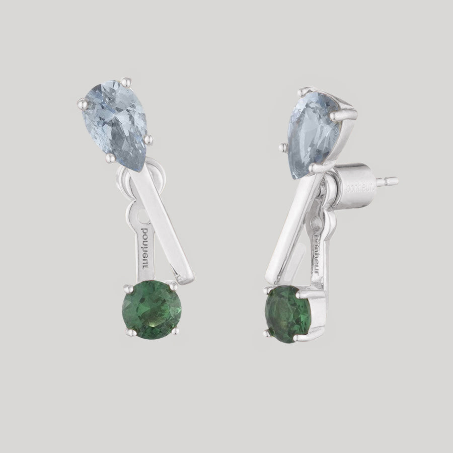 Women's Crystal Ear Jacket Earrings by Bonheur Jewelry NYC-Blue Green Swarovski Crystal ear jacket gold