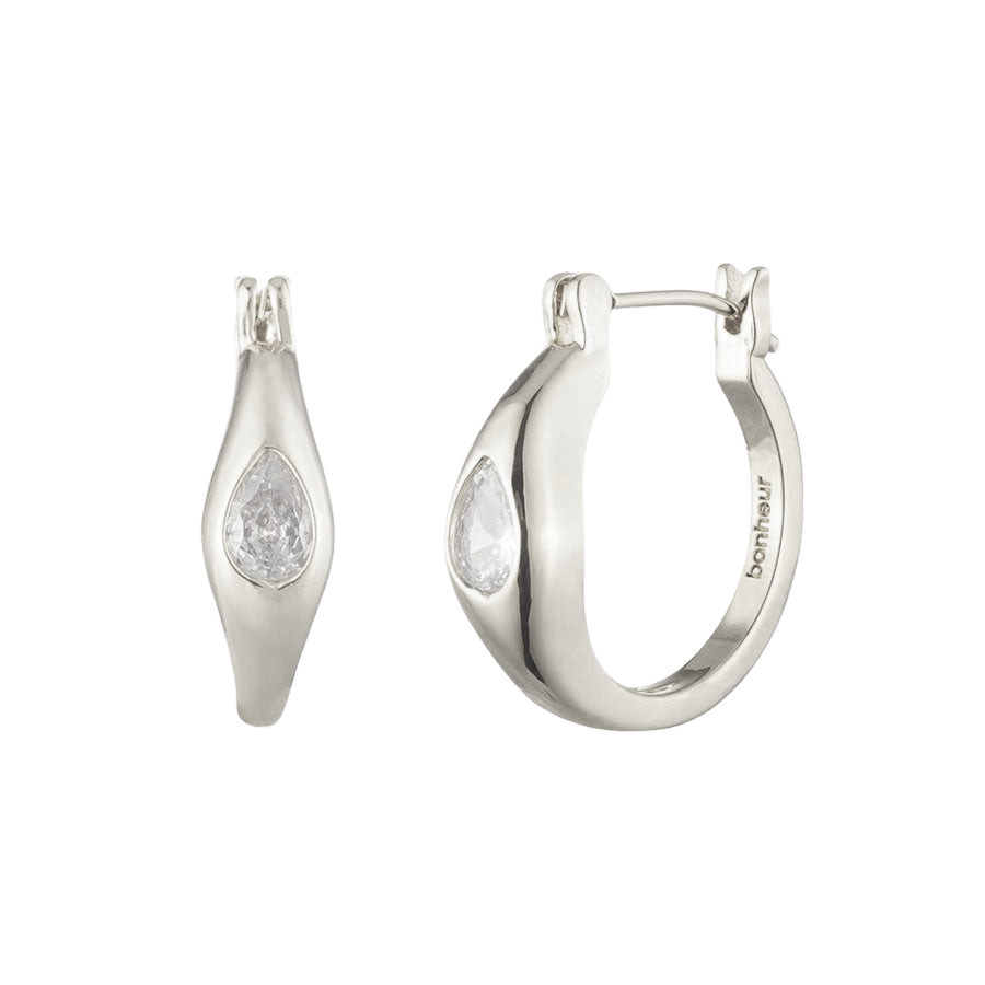 Women's CRYSTAL HOOP EARRINGS by Bonheur Jewelry NYC- White Swarovski ear rings near me