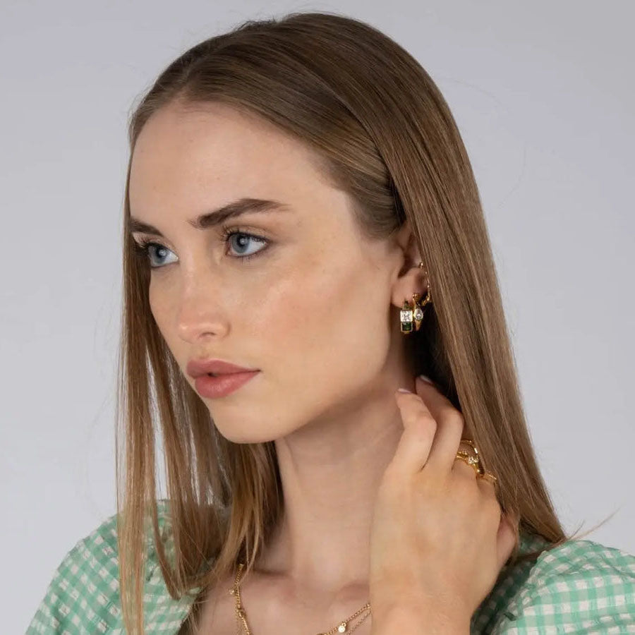 Women's CRYSTAL HOOP EARRINGS by Bonheur Jewelry NYC- White Swarovski ear rings near me