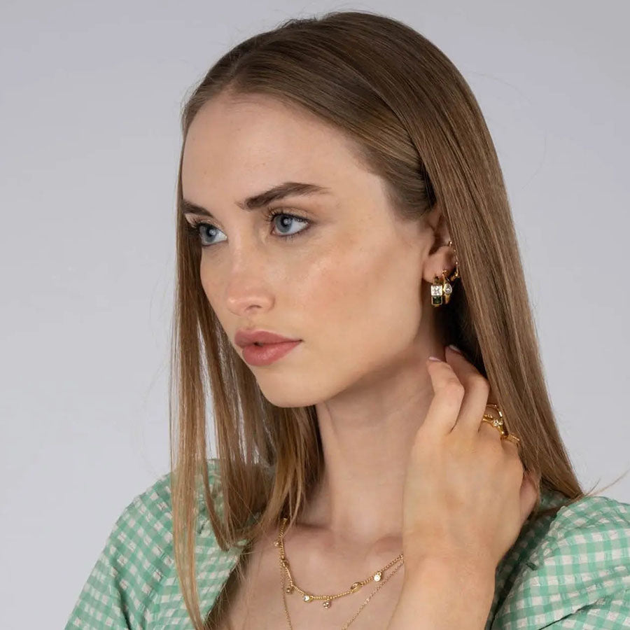 Women's Crystal Hoops by Bonheur Jewelry NYC-Green Hoop Earrings Near Me