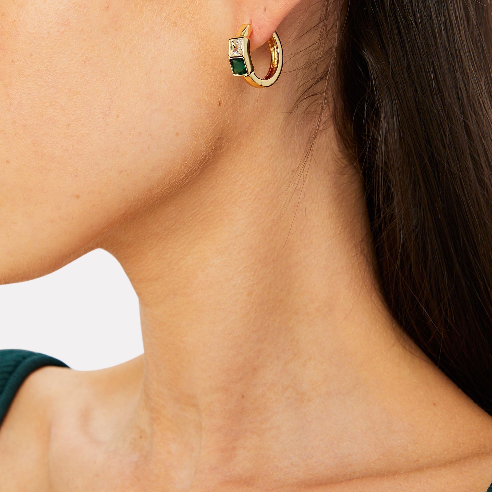 Women's Crystal Hoops by Bonheur Jewelry NYC-Green Hoop Earrings Near Me