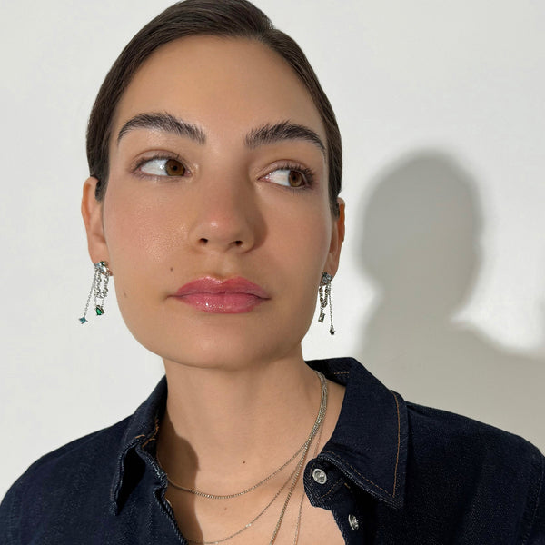 Women's Dangle chain earrings near me-Swarovski crystal drop chain earrings​
by Bonheur Jewelry NYC