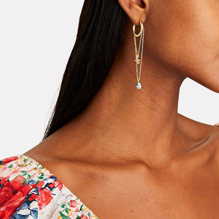 Women's Dangling Hoop Earrings by Bonheur Jewelry NYC-Swarovski crystal dangling hoop earrings gold