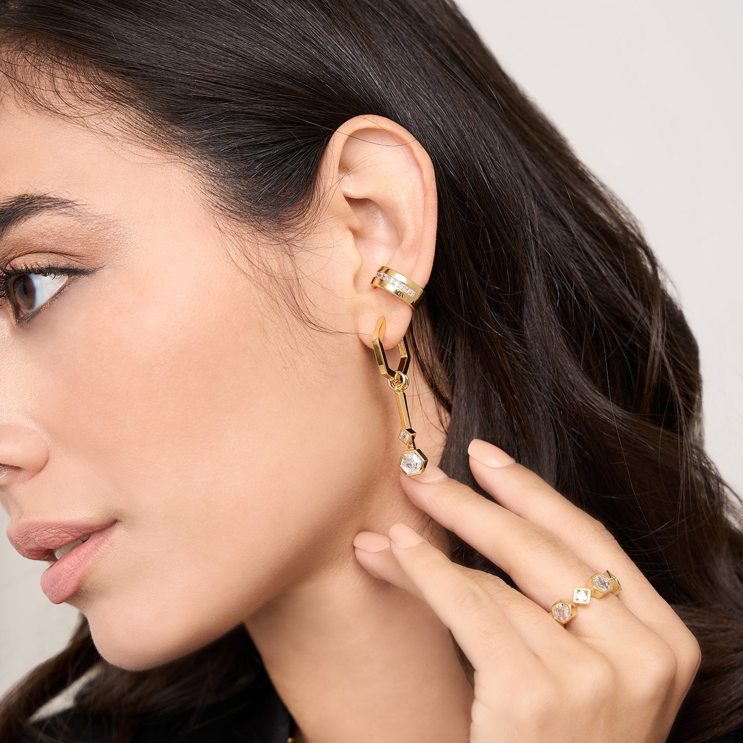 Women's dangle hoop earrings by Bonheur Jewelry NYC-charm hoop earrings​ near me