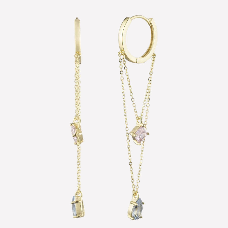 Women's Dangling Hoop Earrings by Bonheur Jewelry NYC-Swarovski crystal dangling hoop earrings gold