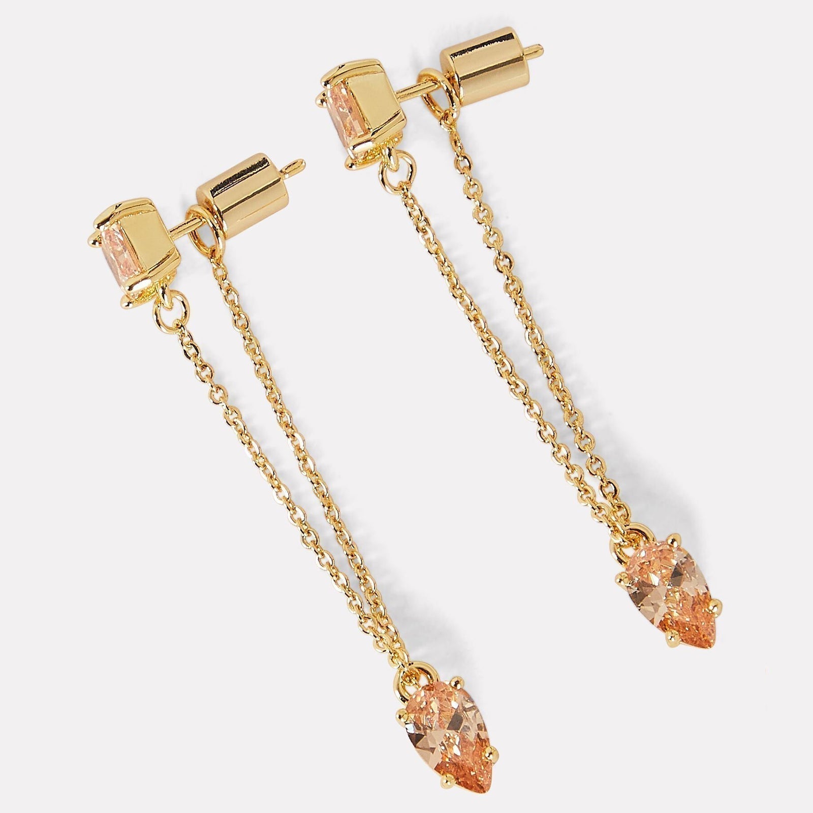 Women's dangling crystal earrings near me-Champagne Swarovski crystal earrings dangle by Bonheur Jewelry NYC