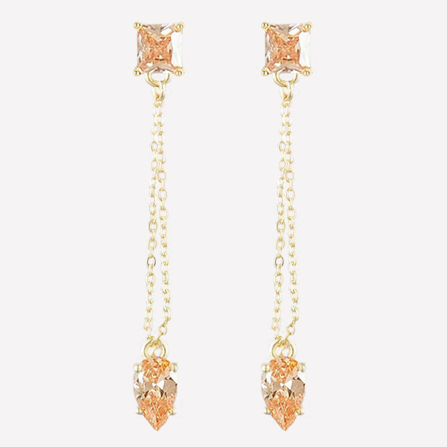 Women's dangling crystal earrings near me-Champagne Swarovski crystal earrings dangle by Bonheur Jewelry NYC