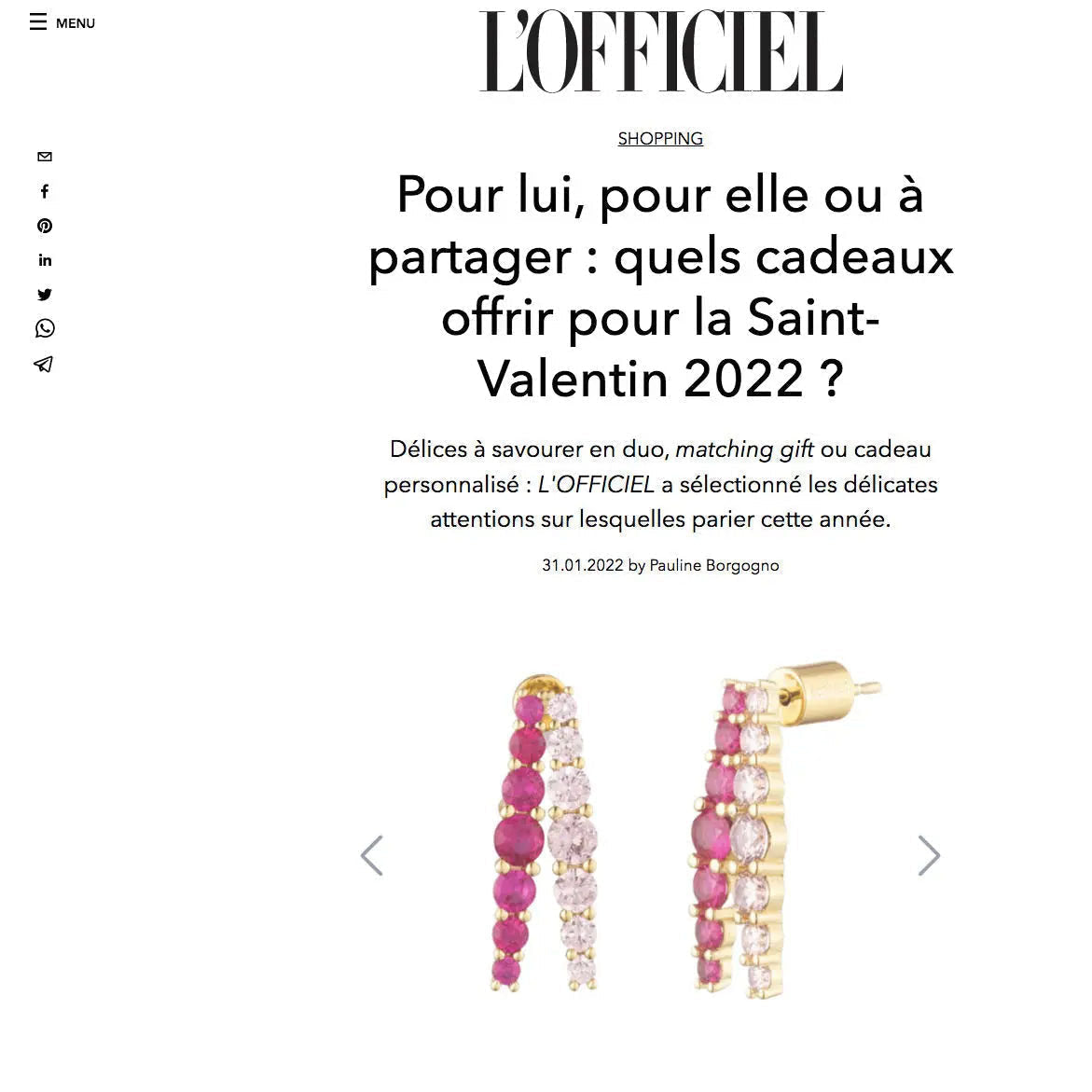 Women's Double Hoop Earrings by Bonheur Jewelry NYC-Pink Swarovski double hoop earrings near me