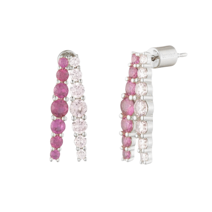 Women's Double Hoop Earrings by Bonheur Jewelry NYC-Pink Swarovski double hoop earrings near me