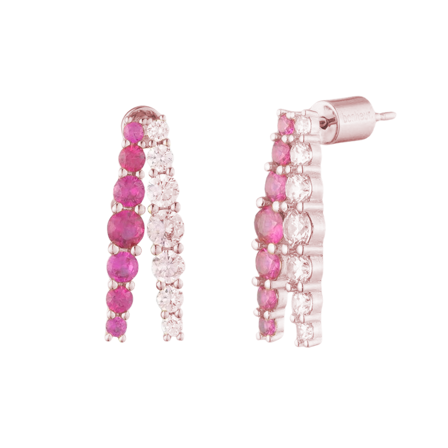 Women's Double Hoop Earrings by Bonheur Jewelry NYC-Pink Swarovski double hoop earrings near me