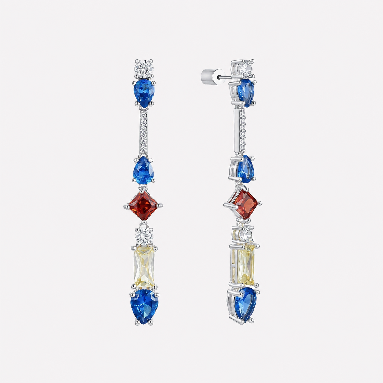 Bonheur Jewelry Odette Drop Statement Earrings, gold/rhodium finish, multicolor Swarovski crystal, earrings, product detail.