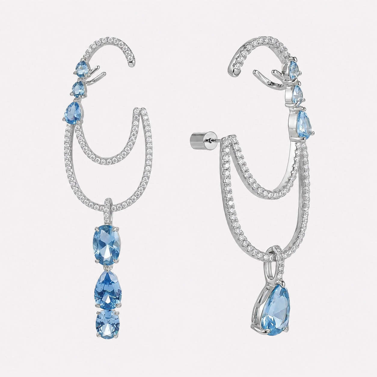 Bonheur Jewelry Coralie Ear Cuff Earrings, gold or rhodium finish, white Swarovski crystal, ear cuff, styled view.