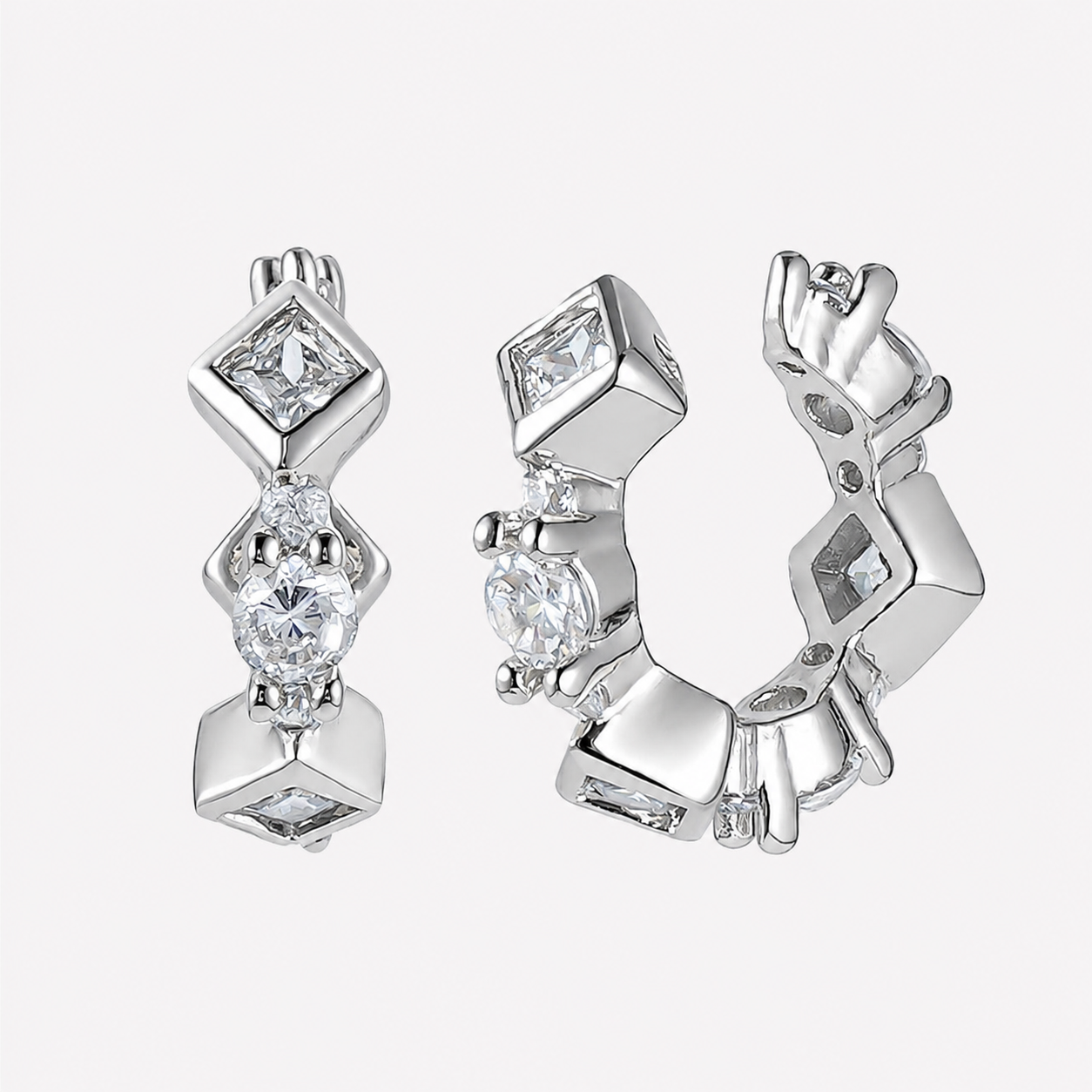 Bonheur Jewelry Évangeline Ear Cuff Set, gold or rhodium finish, white Swarovski crystal, ear cuff, styled view.