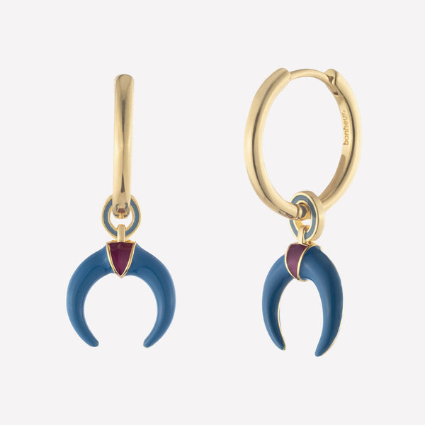 Women's Enameled Earrings near me-blue enamel hoop earrings by Bonheur Jewelry NYC