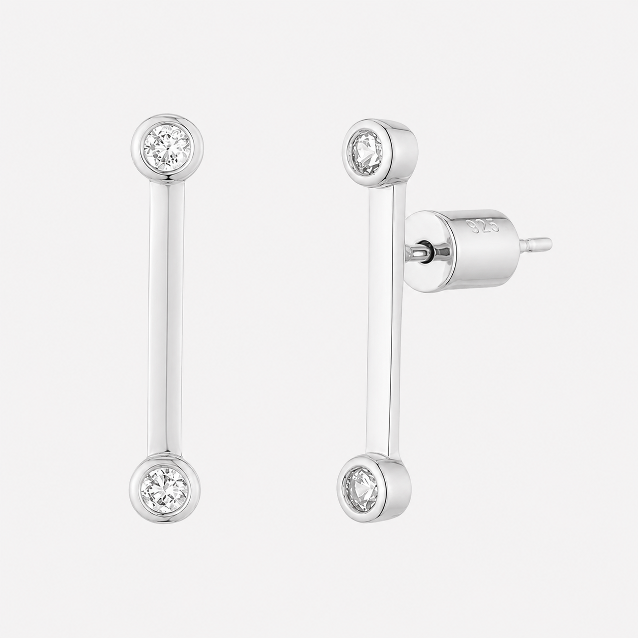 Bonheur Jewelry Diana Everyday Studs, gold, rose gold, or rhodium finish, white Swarovski crystal, stud earrings, front view.