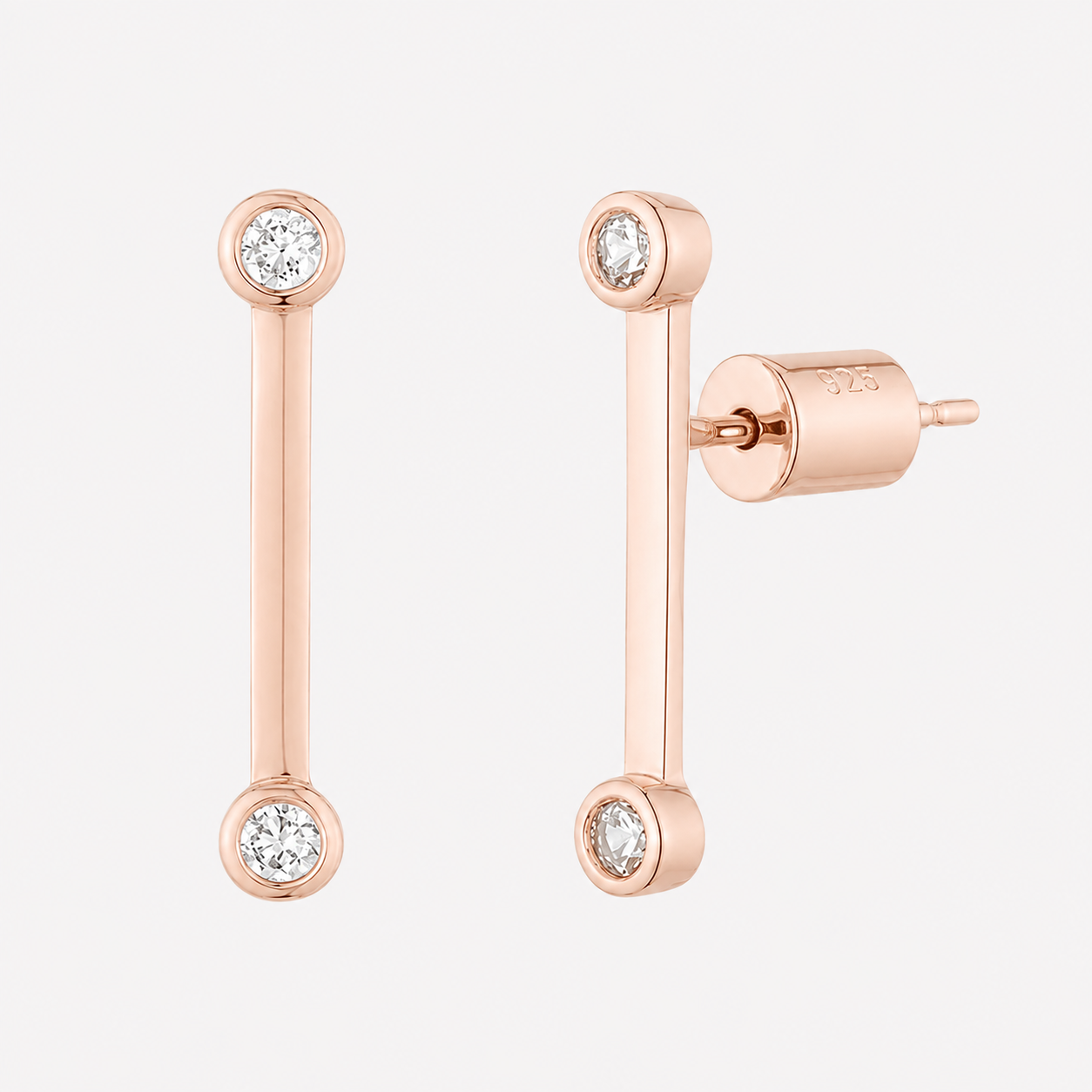 Bonheur Jewelry Diana Everyday Studs, gold, rose gold, or rhodium finish, white Swarovski crystal, stud earrings, front view.