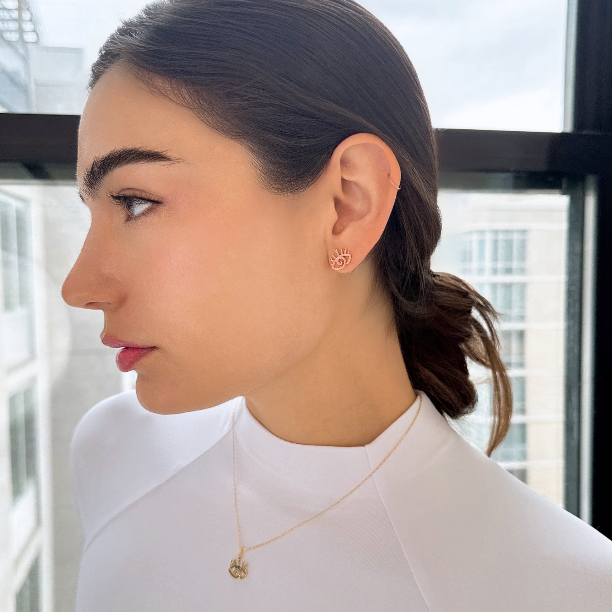 Women's Evil Eye Stud Earrings by Bonheur Jewelry NYC-Bezel-set evil eye swarovski earrings