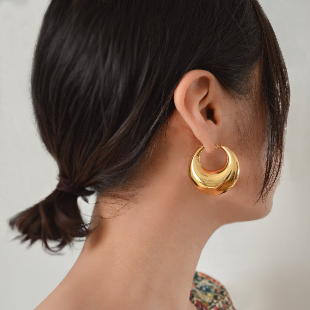 Women's extra Large Puffy hoops by Bonheur Jewelry NYC-big gold earrings near me
