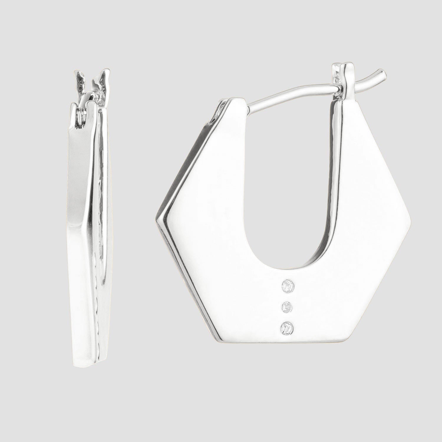 Women's flat hoop earrings near me-White Swarovski crystal gold hexagon hoop earrings by Bonheur Jewelry NYC