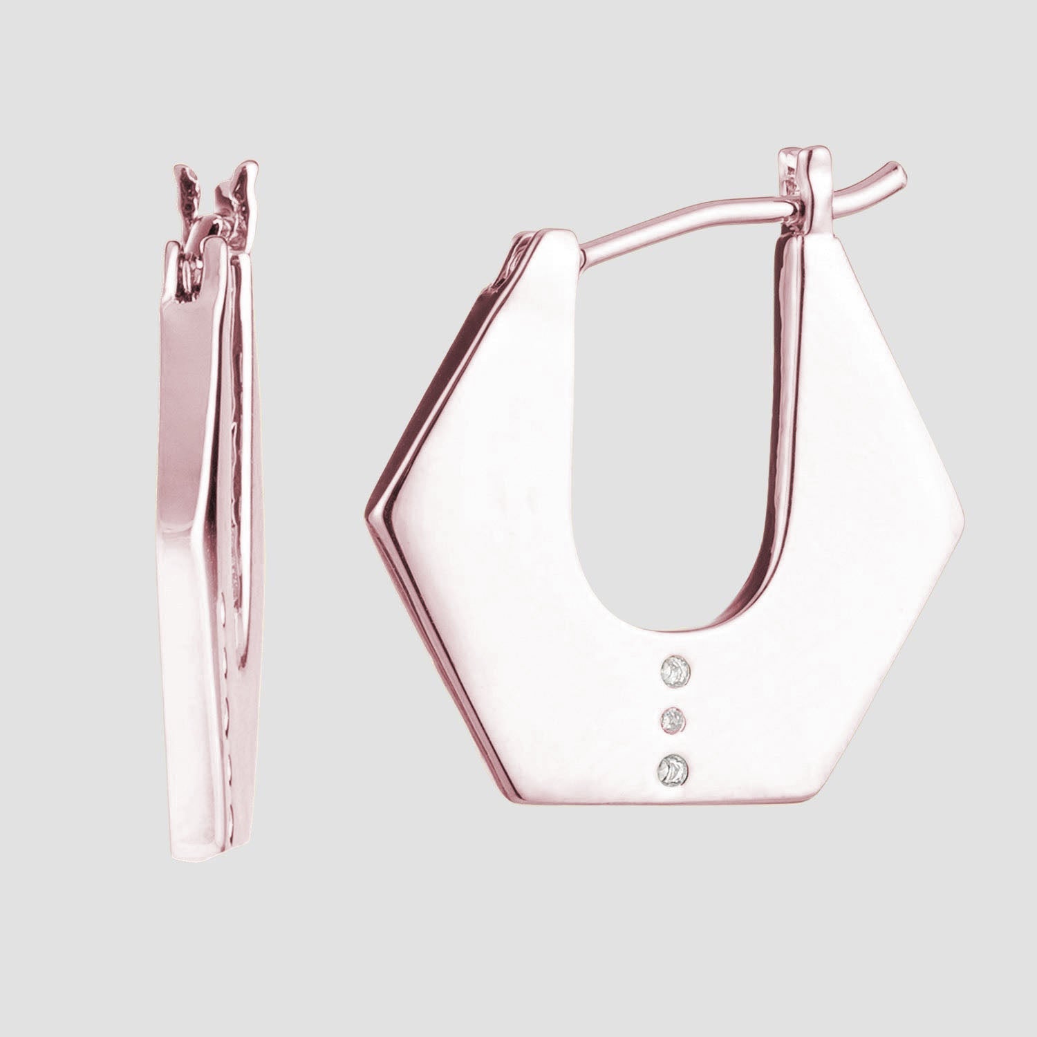 Women's flat hoop earrings near me-White Swarovski crystal gold hexagon hoop earrings by Bonheur Jewelry NYC