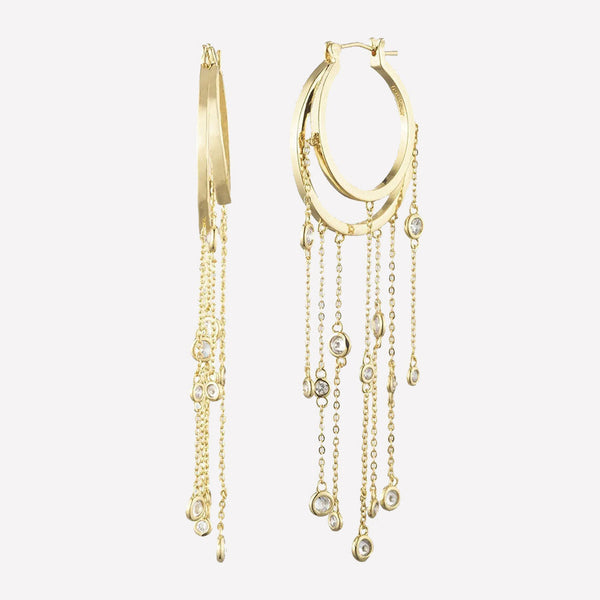 White Swarovski Fringe Hoop Earrings for women-Gold Boho Hoop Earrings nickel free