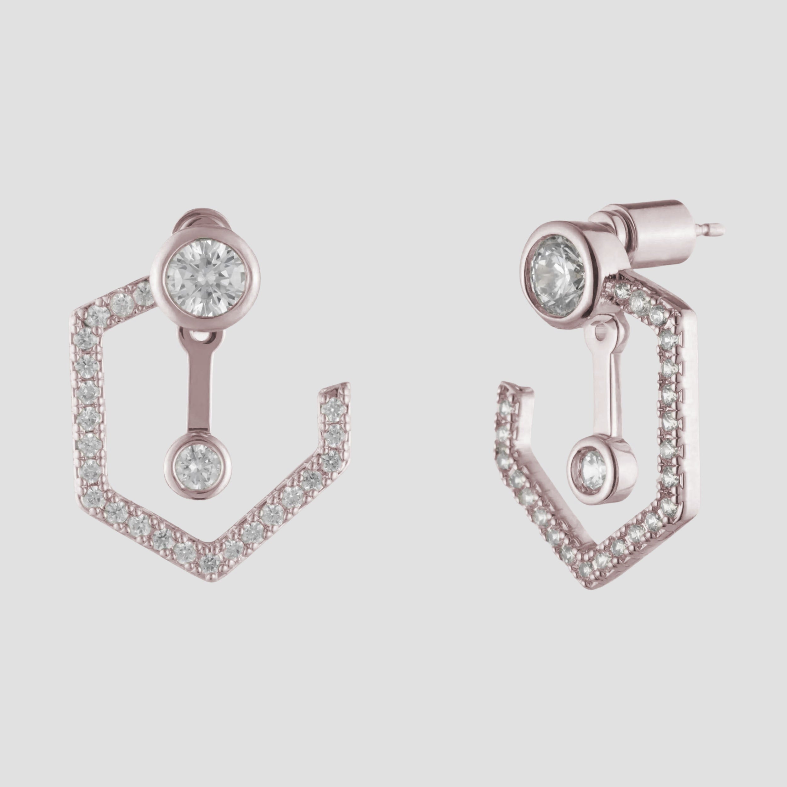 Women's Front and back earrings near me-White Swarovski Crystal front and back stud earrings​ by Bonheur Jewelry NYC
