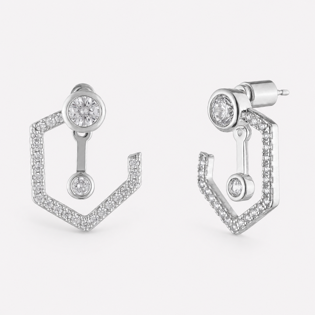 Bonheur Jewelry Spencer Front and Back Earrings, gold/rhodium finish, crystal, earrings, styled view.