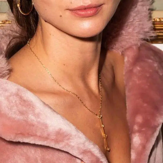 Womens Gold Bar Pendant Necklace near me- women's gold bar necklace by Bonheur Jewelry NYC