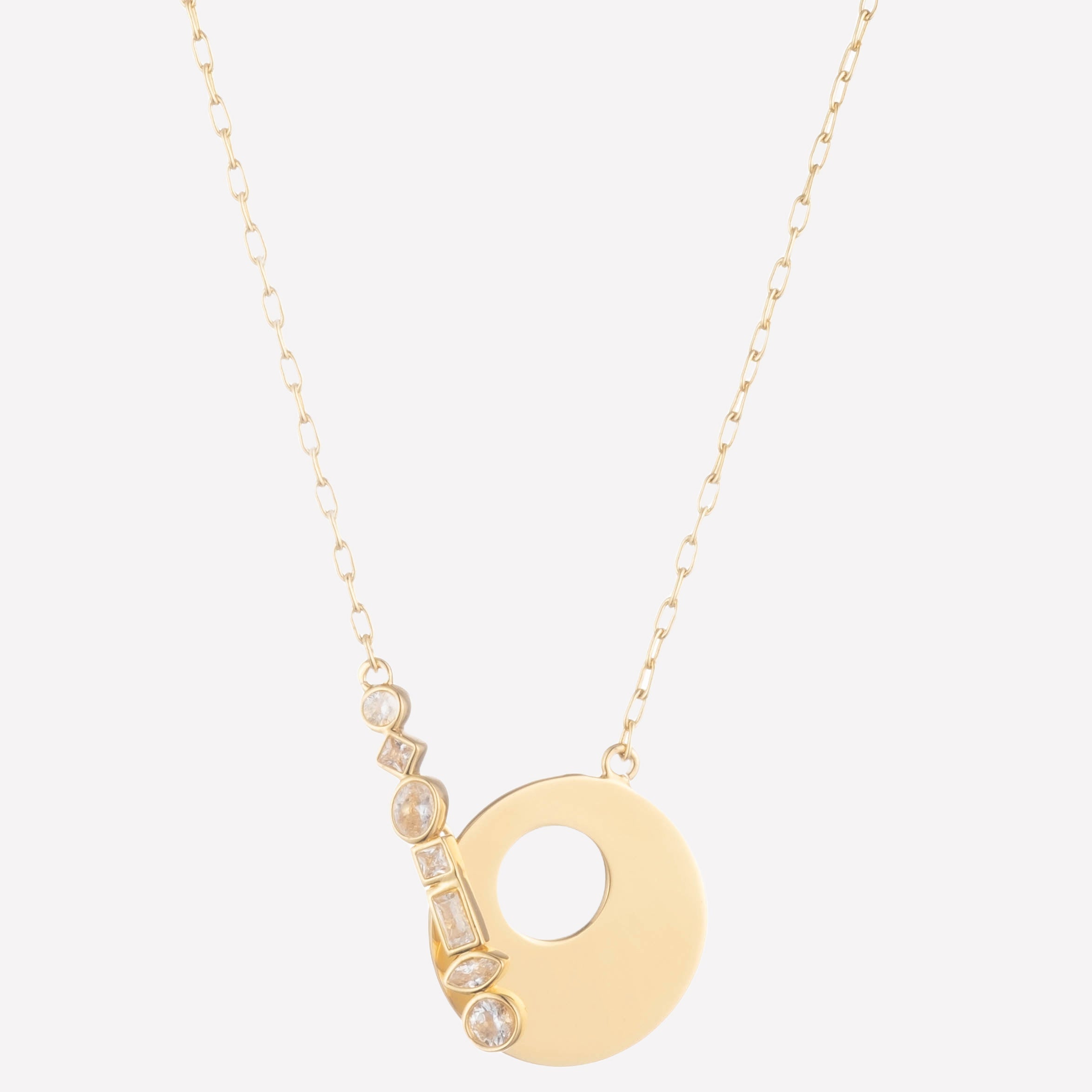 Women's Gold Circle Pendant Necklace by Bonheur Jewelry NYC-White Swarovski crystal necklace for my wife​