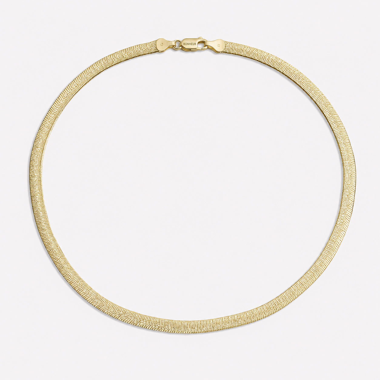 Bonheur Jewelry Angelique Gold Diamond-Cut Herringbone Necklace, 18k gold finish, metal, necklace, styled view.