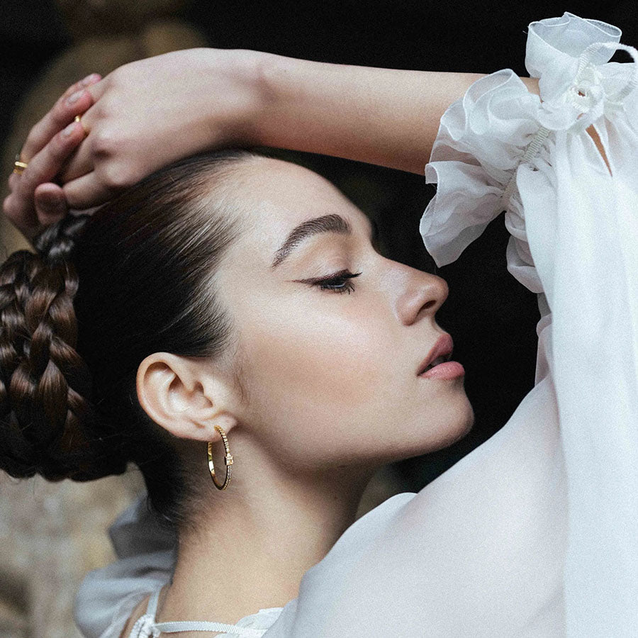 Women's Gold Ribbed Hoop Earrings by Bonheur Jewelry NYC-New York earrings near me