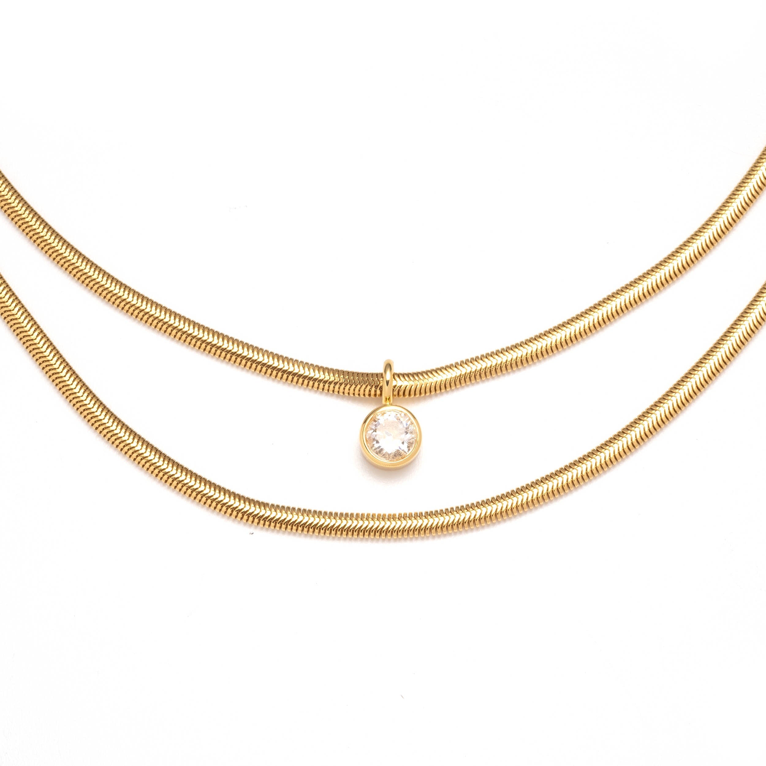 Women's Gold Round Snake Chain Necklace near me-yellow gold necklace snake chain by Bonheur Jewelry NYC
