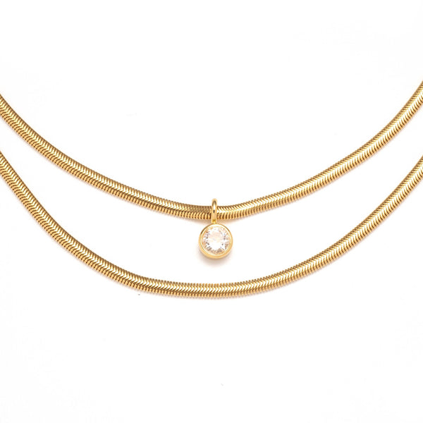 Women's Gold Round Snake Chain Necklace near me-gold necklace snake chain by Bonheur Jewelry