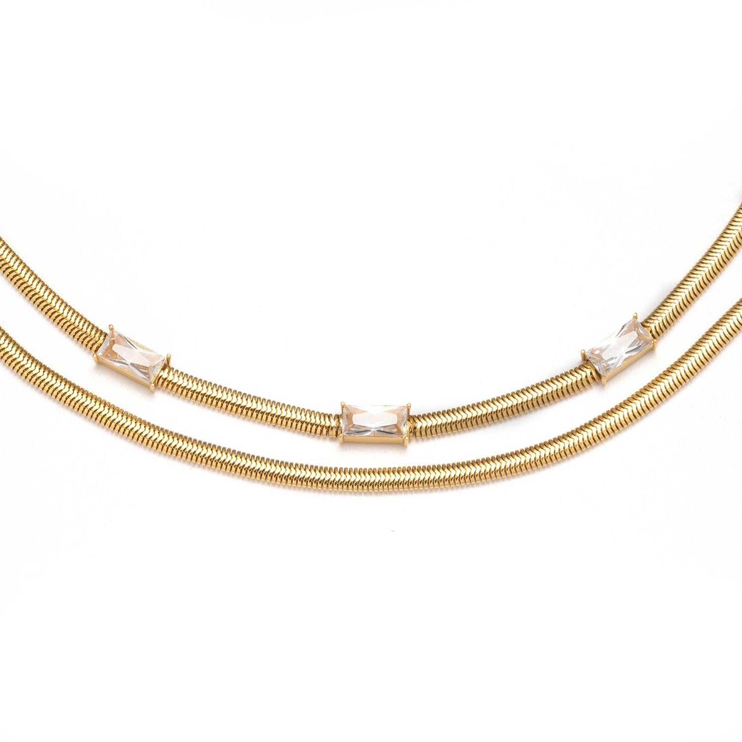 Women's Gold Snake Chain Necklace near me-White Swarovski crystal necklace with gold by Bonheur Jewelry