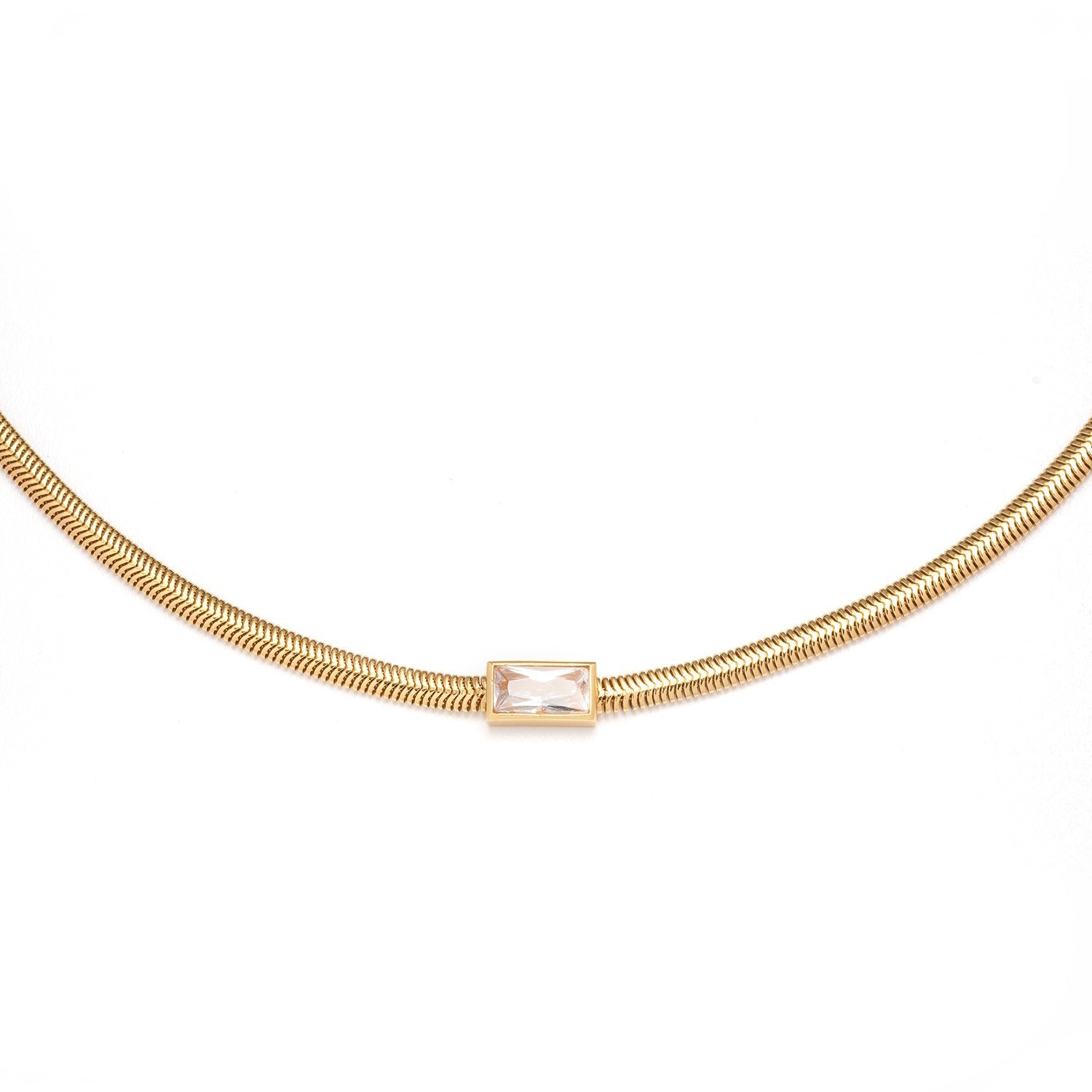 Women's Gold Snake Chain Necklace by Bonheur Jewelry NYC-Swarovski crystal gold snake chain necklace near me