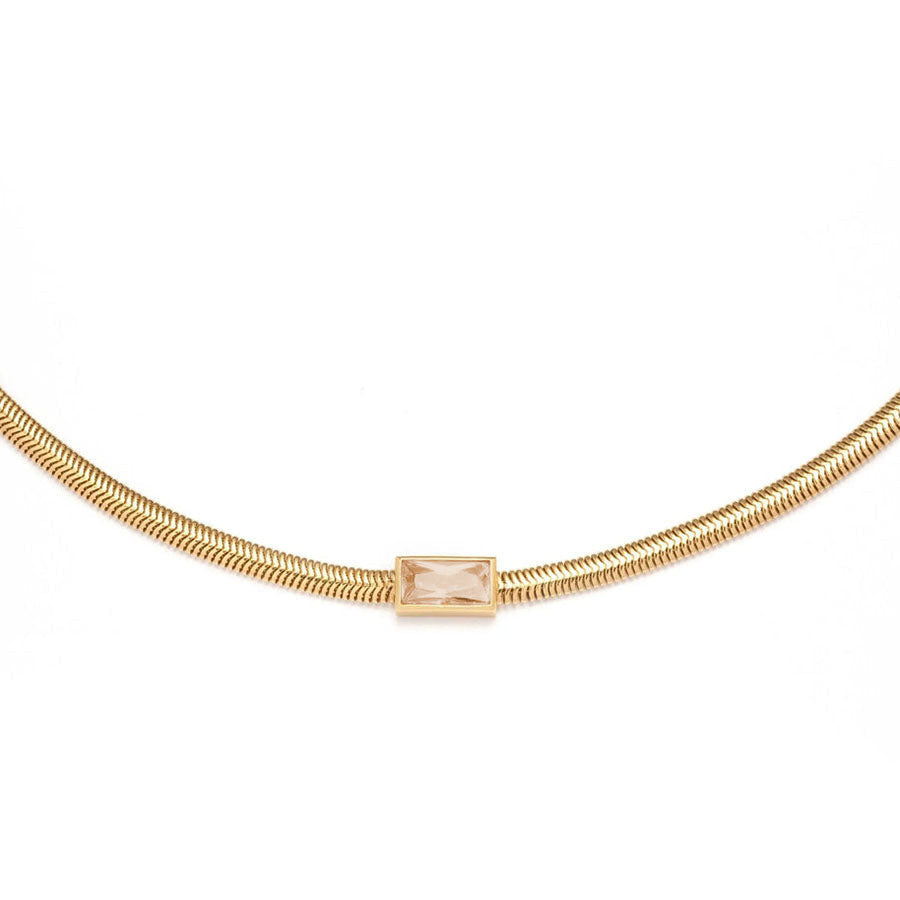 Women's Gold Snake Chain Necklace by Bonheur Jewelry NYC-Swarovski crystal gold snake chain necklace near me