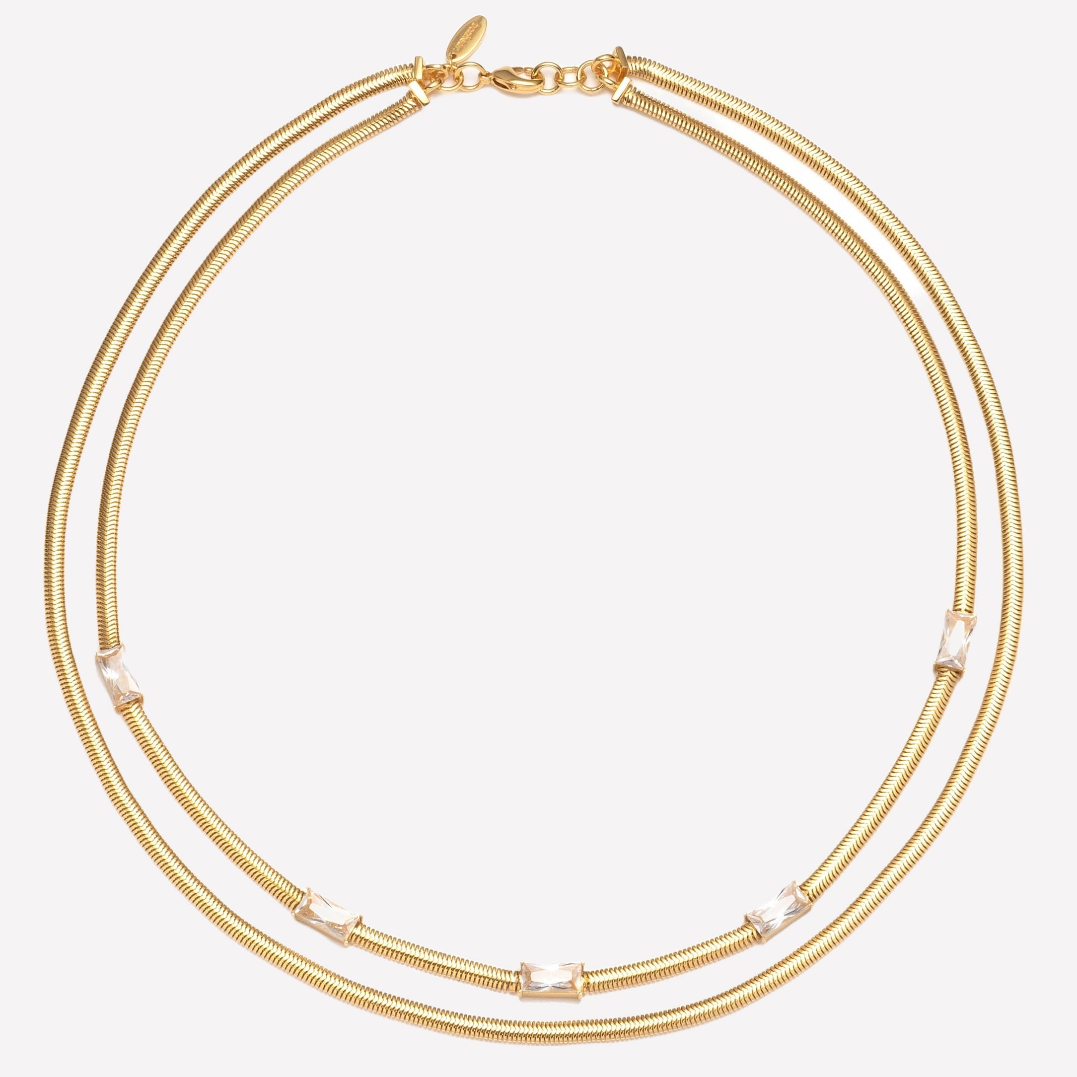 Women's Gold Snake Chain Necklace near me-White Swarovski crystal necklace with gold by Bonheur Jewelry