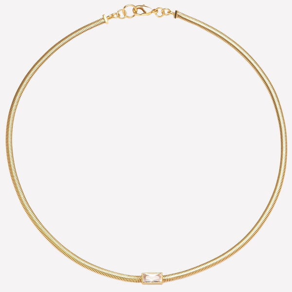 Bezel-Set Swarovski Crystal Snake chain for women- round snake chain gold