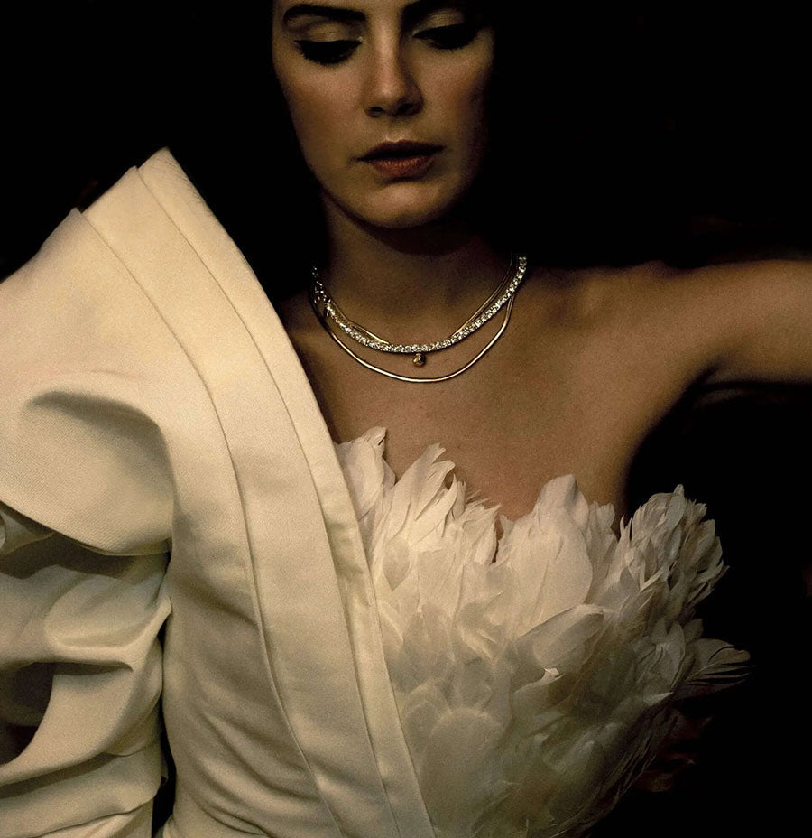 Women's Swarovski Crystal Half Tennis Necklace by Bonheur Jewelry NYC-white crystal gold filled tennis necklace near me